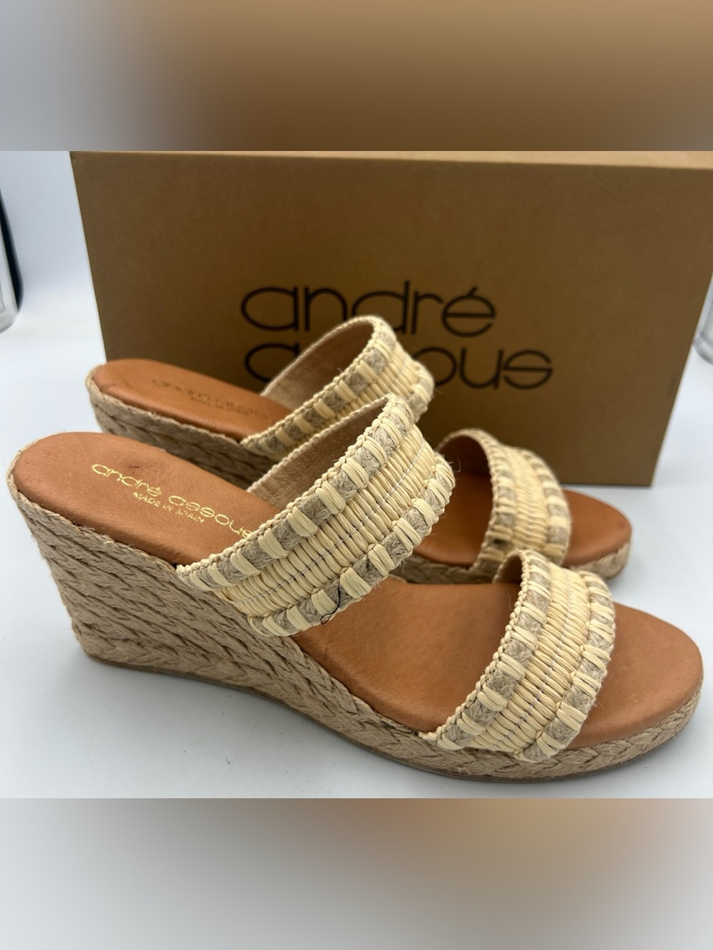 Andre Assous Nolita Raffia Espadrille Wedge Sandal Women's Size EU39 US 9 NWB